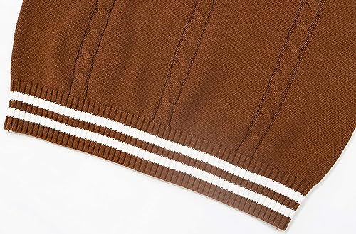 Image of jinghuiyue Women's Stripe Sweater Vest Classic V Neck Cable Knit Vest Sleeveless Pullover Ribbed Tank Tops