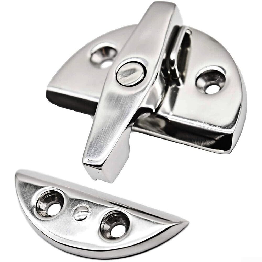 Elchuiaby 316 Stainless Steel Round Twisting Lock Marine Boat Door Catch Latch Secure Closure for Hatches Drawers 58x53mm Silver