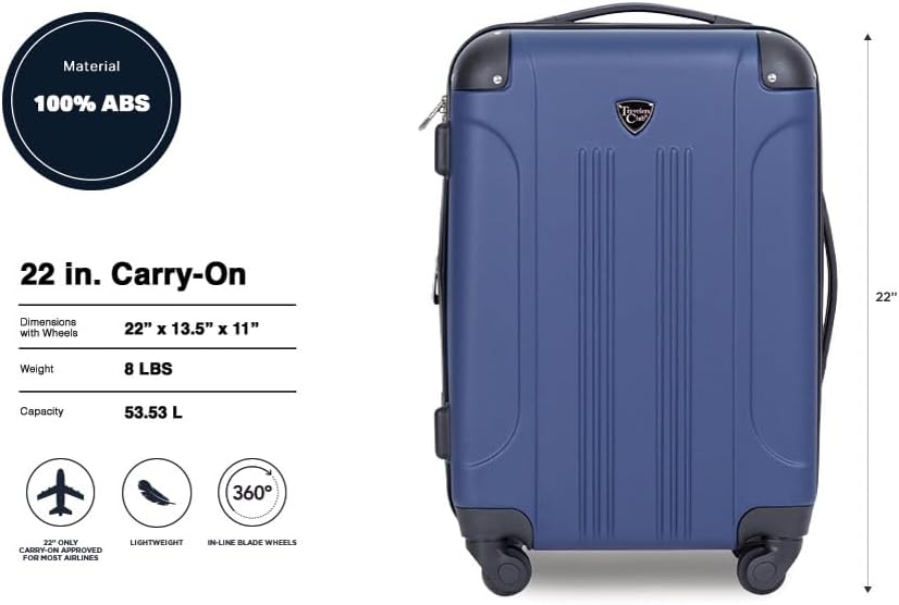 travelers club chicago hardside expandable spinner luggage, navy blue, 22" carry-on 22" carry-on navy blue