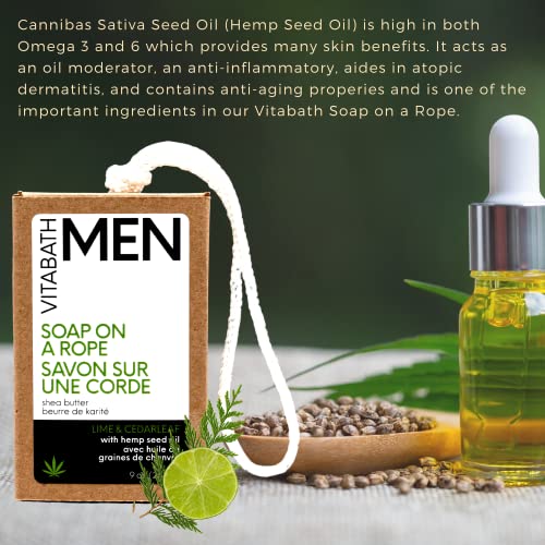 Vitabath Men's Lime & Cedarleaf Soap On A Rope Moisturizing Bar With Natural Hemp Oil & Shea Hydrating Whole Body Cleanser For Men Or Women - 9 Oz #TOP4