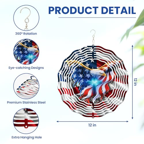 Image of FLAGWIX American Eagle Christmas Wind Spinner, 12 in Stainless Steel