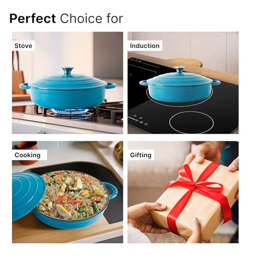 Image of UMAI Blue Enameled Cast Iron Dutch Oven | 3.4L Biryani Handi | Gas & Induction Compatible | Non Stick | Rust Proof