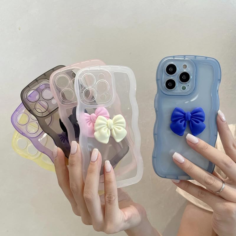 Image of ZR015 for iPhone 15 Pro Max Back Case Cover | Wave Edge Bow Slim Fit | Camera Protection | Shockproof TPU Case - Blue