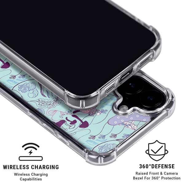 Skinit Phone Case Compatible with MagSafe iPhone 16 - Officially Licensed Disney Alice in Wonderland (Animated) Mushrooms Print Pattern Design