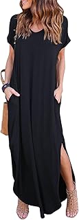 Women's Summer Maxi Dress Casual Loose Pockets Long Dress Short Sleeve S...