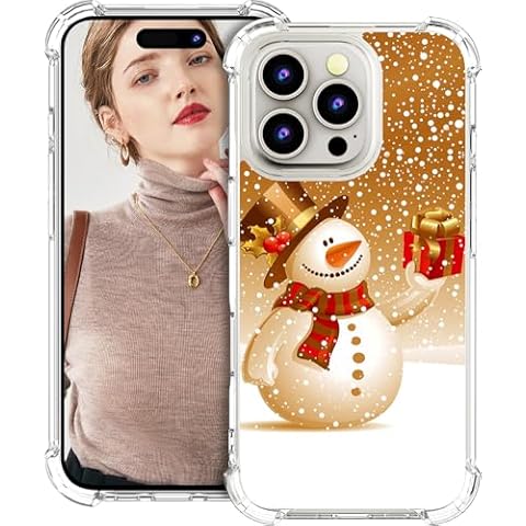 MUQR Case Compatible with iPhone 16 Pro Cases Cute Kawaii Designer Christmas Pattern, Cute Case Girly for Women Girls 16 Pro Christmas Theme Snowman Design Protective Cover