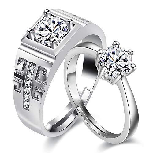 Uloveido Women and Men 2 Silver-colored adjustable engagement promise rings for couples of girls and boys Infinity wedding rings LB025