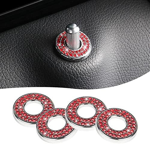 Sodcay 4 Pack Bling Car Inner Door Lock Covers, Rhinestones Pull Rod Bolt Decoration Stickers, Auto Universal Sparkly Door Bolt Cap, Compatible with Mercedes-Benz A/B/C/D/E Class (Red)