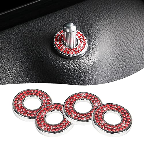Sodcay 4 Pack Bling Car Inner Door Lock Covers, Rhinestones Pull Rod Bolt Decoration Stickers, Auto Universal Sparkly Door Bolt Cap, Compatible With Mercedes-Benz A/B/C/D/E Class (Red) #TOP2