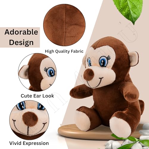 Image of Fun4you Monkey Plush Toy 25cm - Soft Stuffed Animal for Kids | Cute Monkey Cuddly Gift for Baby Boys & Girls | Playtime Fun Companion (Brown)