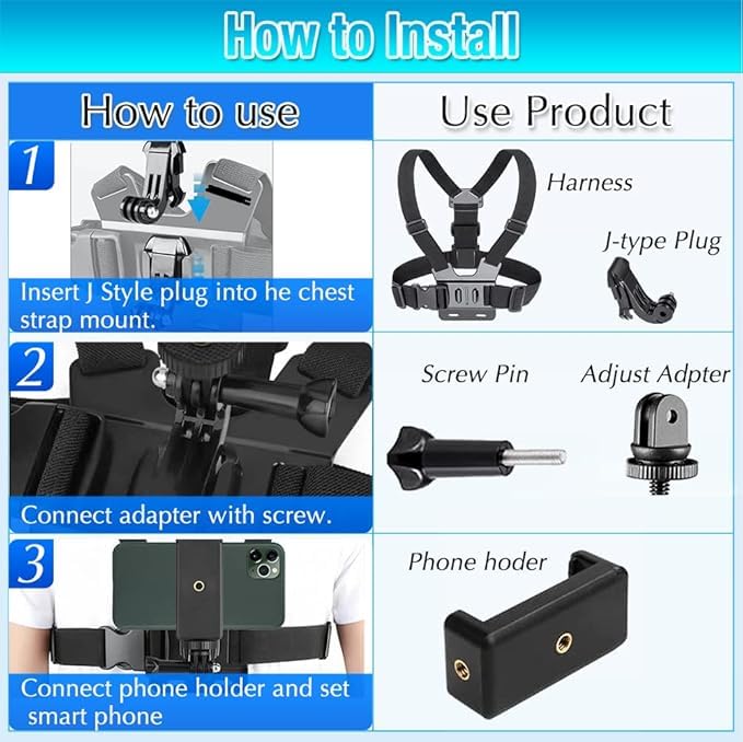Mobile Phone Chest Adjustable Strap Mount GoPro Chest, Cell Phone Clips Harness Holder - Image 8
