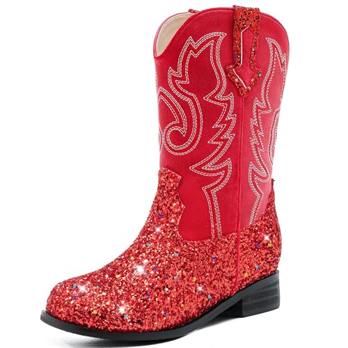 Image of Motasha Girls Cowgirl Boots Unisex-Child Mid Calf Glitter Toddler Cowboy Boot Little Big Kids Western Riding Shoes