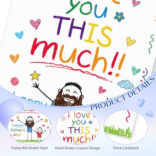 Image of FLYAB Fathers Day Card from Daughter Son Kids- Fill in the Blanks I Love My Dad This Much Funny Fathers Day Card for Dad, Interactive Gift with Gold Envelope & Sticker, 5.5 inchx 8 inch