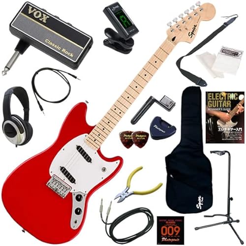 【セット品】Squier エレキギター初心者入門 ショートスケール ヘッドホン・ギター・アンプamPlugが入った16点セット Sonic Mustang/TOR(トリノレッド)