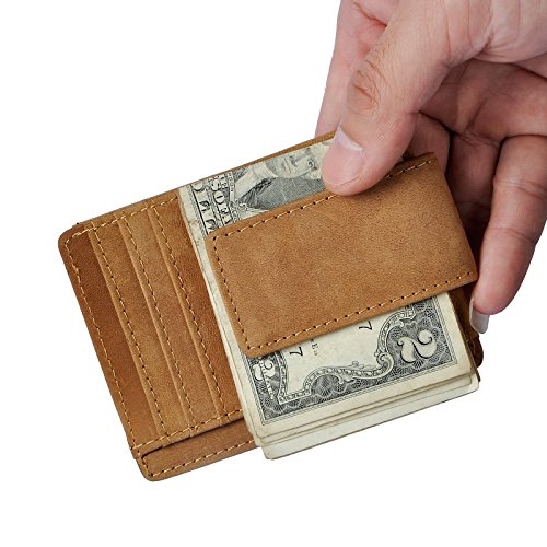 Le'aokuu Mens Genuine Leather Cowhide Magnet Money Clip Credit Case Case Holder Slim Wallet W10253