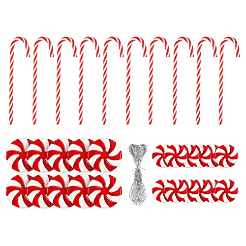 30 piezas de bastón de caramelo, decoración de árbol de Navidad, adornos colgantes de menta para Navidad, manualidades, fiestas, vacaciones, suministros decorativos, incluye 109 yardas, manualidades,