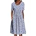 Generic Abiti Estivi Donna Abiti da Donna a Maniche Corte con Stampa Casual con Scollo a V Estivo Abito a Vita Impero con Tasche Abito Velluto (Blue, L)