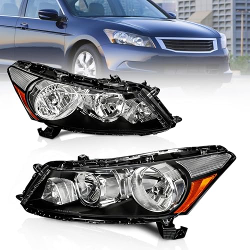AS Headlight Assembly for 2008 2009 2010 2011 2012 Honda Accord 4dr Sedan Headlamps with Black Housing Clear Reflector Clear Lens Driver and Passenger Side by AS - Used condition - US$109.44