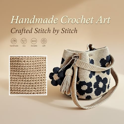 Bolso Tote Boho Floral de Crochet Beige para Mujer miniatura 3