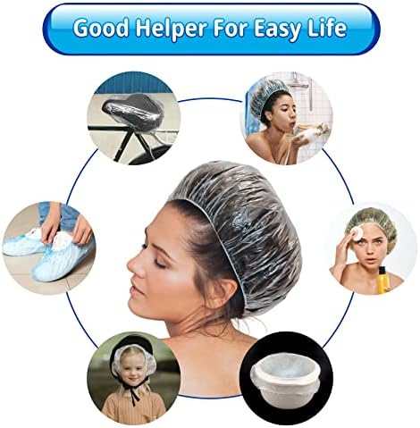 50pack Disposable Shower Caps, Plastic Elastic Bath Cap, Multipurpose shower cap for Women, Girls, Kids, Home Use, Hotel, Spa, and Hair Salon (Blue)