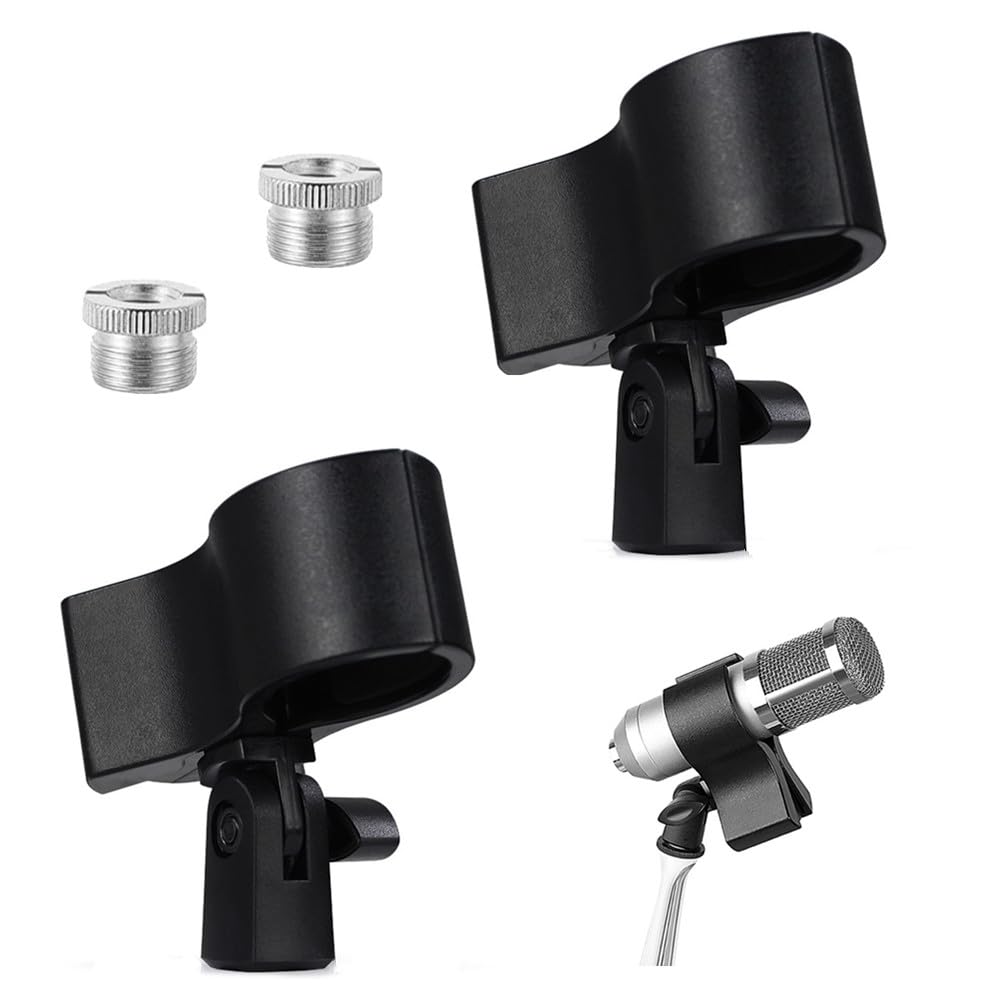 Confezione da 2 supporti per microfono regolabili con supporto universale per microfono a mano, con adattatore a vite da 5/8 a 3/8 pollici, colore nero