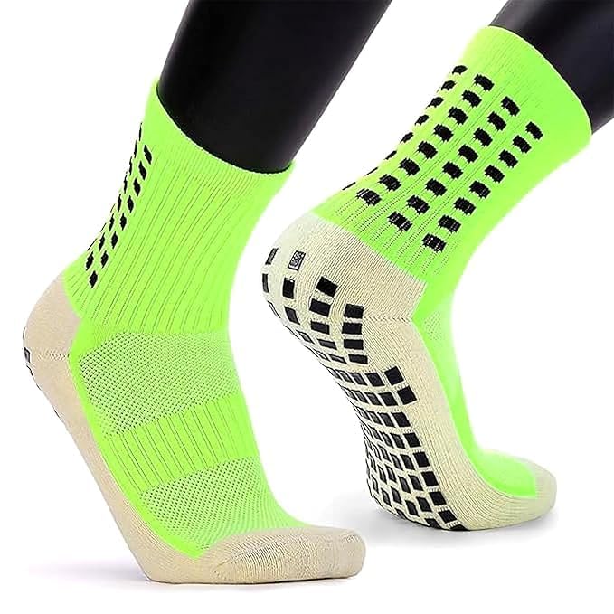 Image of Hi-Tech Performance Athletic Grip Socks for Men & Women Crew Length, Anti-Slip Rubber Grip socks for footballer, Thick Cushion Sports Socks for Running, Gym, Training
