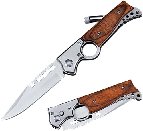 AK47 - Cuchillo aleta con linterna, cuchillos de bolsillo para camping, caza, supervivencia, actividades en interiores y exteriores, regalo para