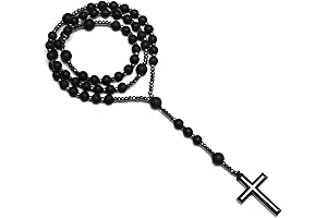 Rosario de Plata 925 Maciza para Hombres Católicos, Collar con Cruz para Protección