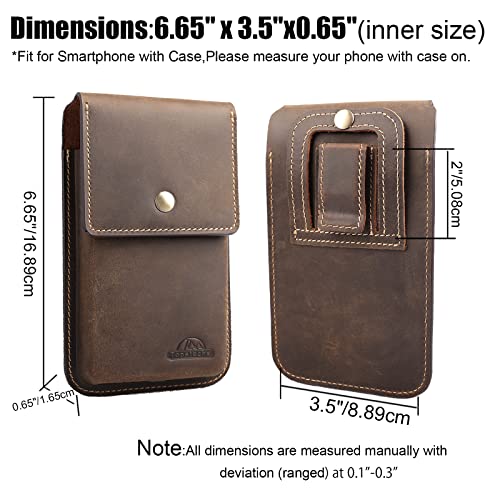 Image of Topstache Leather Cell Phone Holster for Galaxy S25 /S24 /S23 /S22 - Belt Clip Cell Phone Case for iPhone 17 /16 /15 /14 /13 - Magnetic Closure Leather Belt Holster Pouch for Men, L,Darkbrown