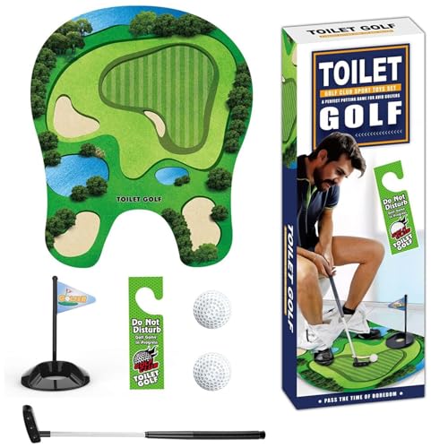 Zhixifan Set regalo per golf, mini golf, regalo da uomo, divertente per bagno, gioco di toilette, mini vasino da golf con mazze da golf scalabili, tappetino da putting, 2 palline da golf e ganci per