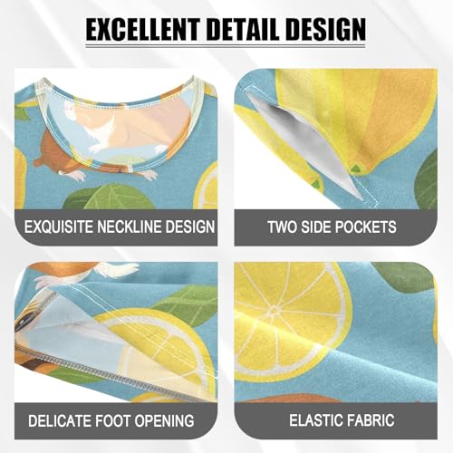 ALAZA Guinea Pig Lemon on Blue Pajamas Short Sleeve 2 Piece Sleepwear Top and Bottom Pajama Set Unisex4