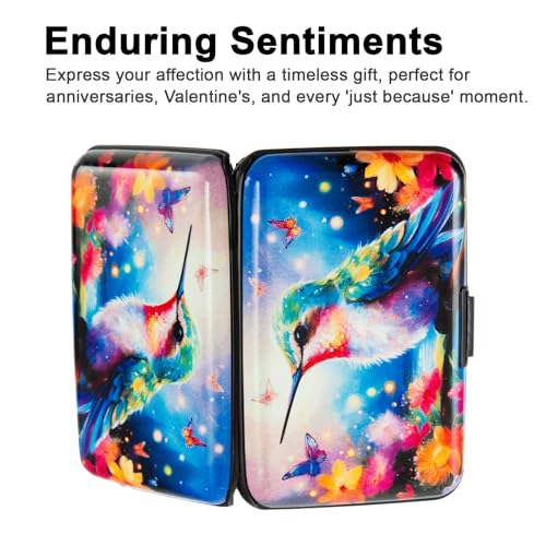 Image of Credit Card Holder Small RFID Blocking Wallet Business Metal Slim Mini Aluminum Hard Case for Women Men, Butterfly Hummingbird, small, Minimalist, Compact, American