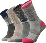 Ortis Ladies' Merino Wool Outdoor Hiking Trail Cushion Crew Socks for Women(MixColor5)