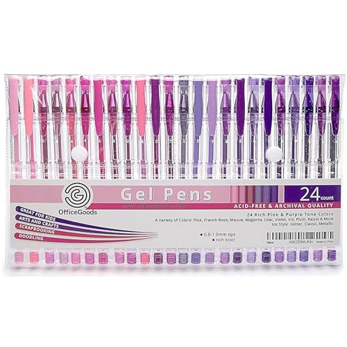 OfficeGoods Set 24 Bolígrafos Gel Rosa y Morado miniatura 1