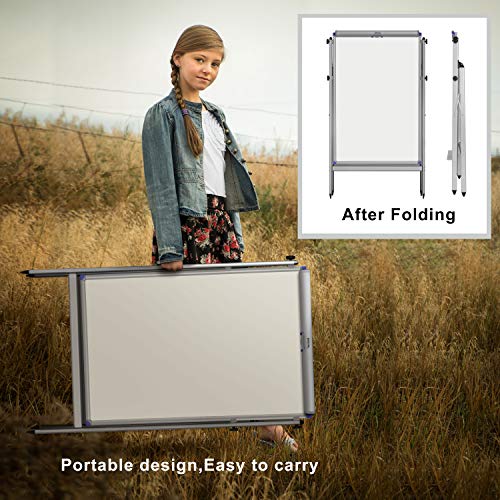 Whiteboard Easel Flipchart Stand Magnetic Dry Erase Board, 36x24inches Aluminum Alloy Portable White Board,Movable Hooks, Adjustable Height - Thumbnail 6