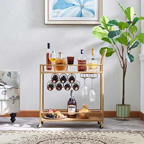 Jbbcn Bar Cart For The Home, Bar Serving Cart On Wheels With Wine Rack And Glass Holder, Kitchen Living Room Storage Cart, Wood& Metal Material, Golden Finish #TOP1