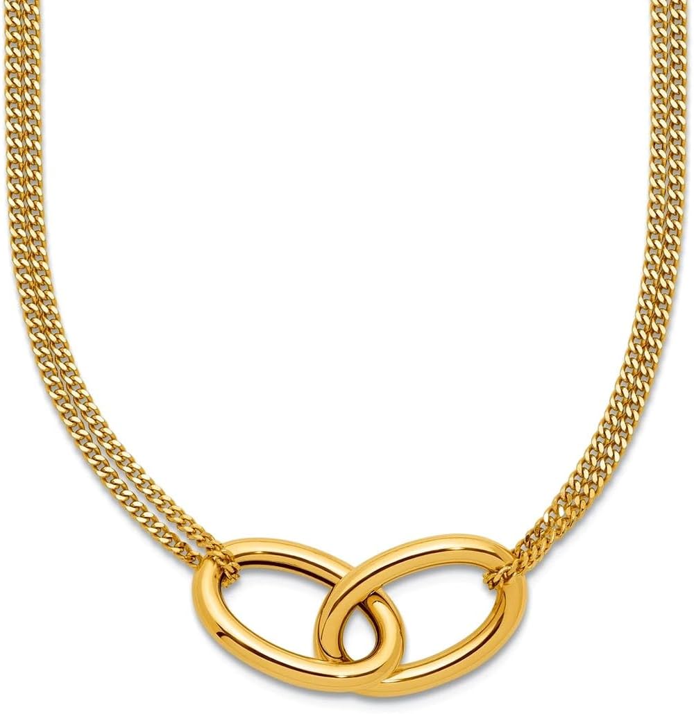 JewelryWeb 14k Solid Yellow Gold Polished Intertwined Ovals 2-strand With 1 Inch Extension Necklace 17 Inch Strand Necklace for Women