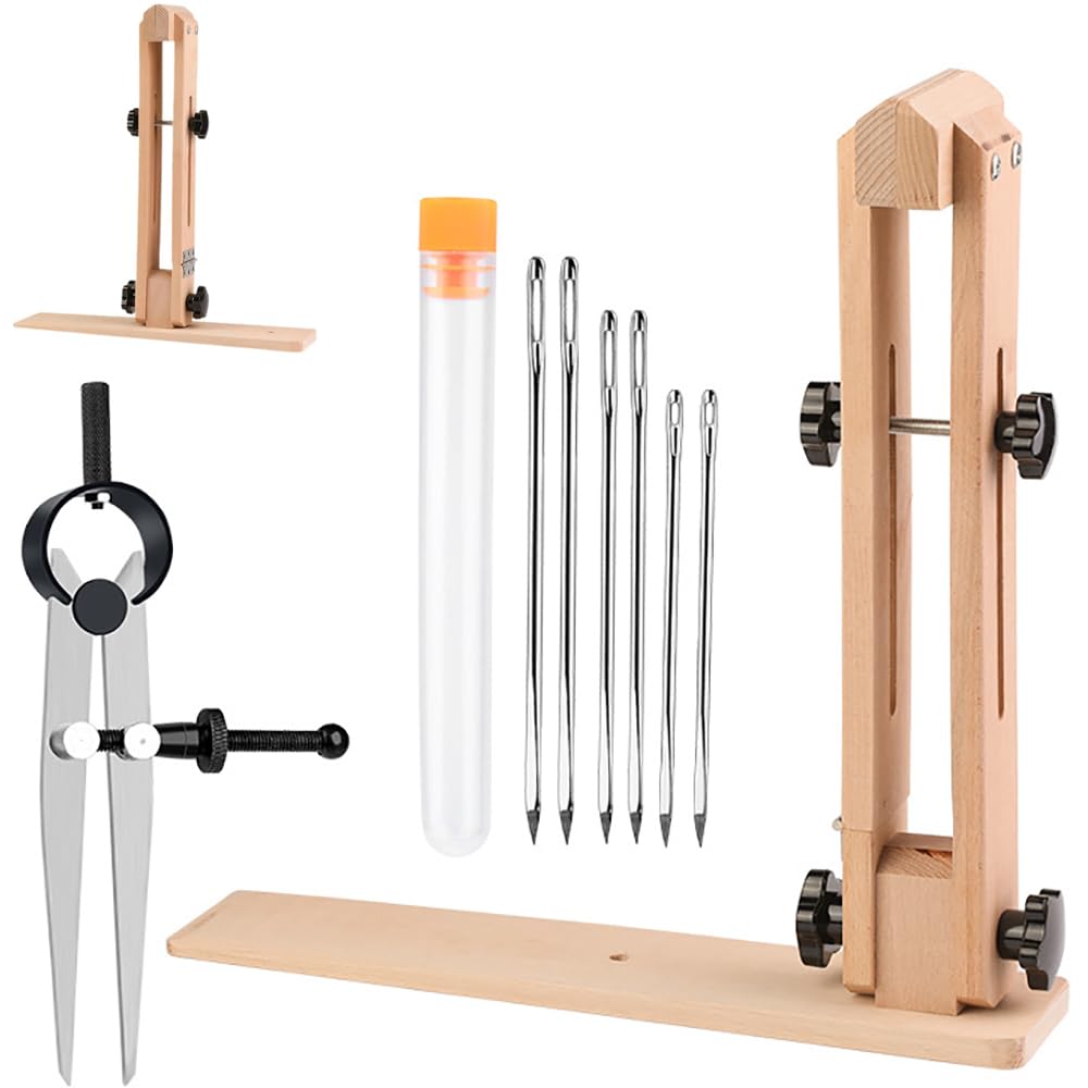 HEYOUTH Strumenti per Cucire Supporto in Legno Regolabile,Cucitura a Mano Craft Cucito Pony Horse Strumento,Morsetti in Pelle e Clip da Lavoro in Pelle,per DIY Cucito Cucitura （9 Articoli）