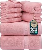 Utopia Towels 8 Piece Premium Towel Set, 2 Bath, 2 Hand, and 4 Wash Cloths, 600 GSM 100% Ring Spun Cotton, Highly Absorbent Towels for Bathroom, Gym, Hotel, and Spa, Dusty Pink