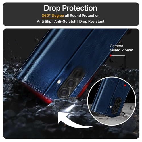 Image of WOW IMAGINE Shock Proof Flip Cover Back Case Cover for Samsung Galaxy M17 5G | A17 5G | F17 5G (Flexible | Leather Finish | Card Pockets Wallet & Stand | Blue)