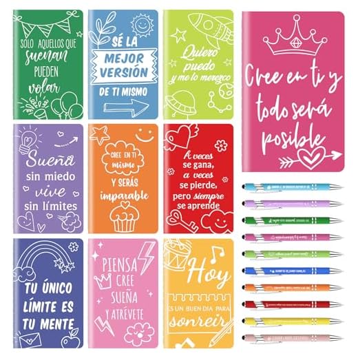 10 sets de regalo con frases inspiradoras, compuesto por 10 pequeños cuadernos motivadores y 10 bolígrafos, son regalos para colegas, empleados, compañeros de clase, estudiantes y familia