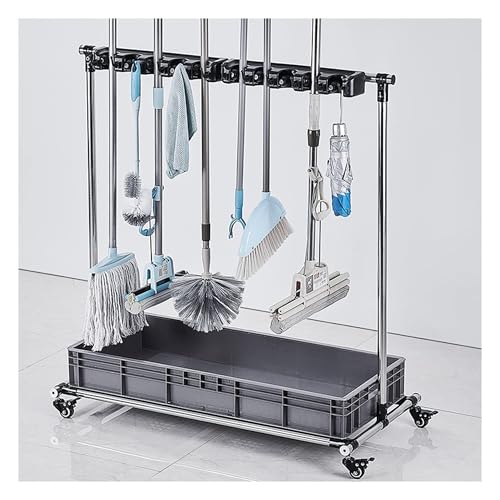 Chariot de nettoyage mobile pour balai – Organiseur à 24 emplacements pour la maison, l'hôtel, le jardin et le garage – Solution de rangement d'outils essentiels pour un nettoyage et une organisation