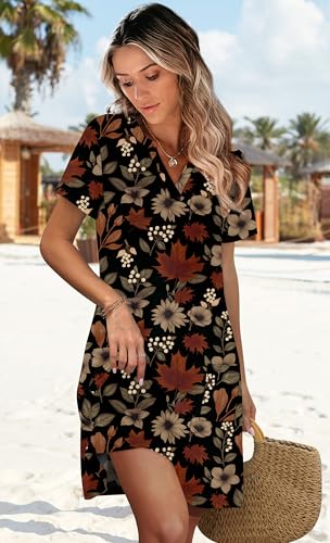 Image of WIHOLL Summer Dresses for Women Casual V Neck Wedding Guest Dress Hawaiian Midi Dress Fashion Beach Vacation Clothes