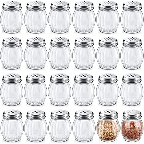Hotop 36 Pcs Cheese Parmesan Shakers with Perforated Top, 6 oz Glass Spice Shaker with Slotted Stainless Steel Lid Retro Swirl Style Jar Dispenser for Pepper Sugar Home Kitchen Restaurant(Classic) by Hotop - Used condition - US$45.59