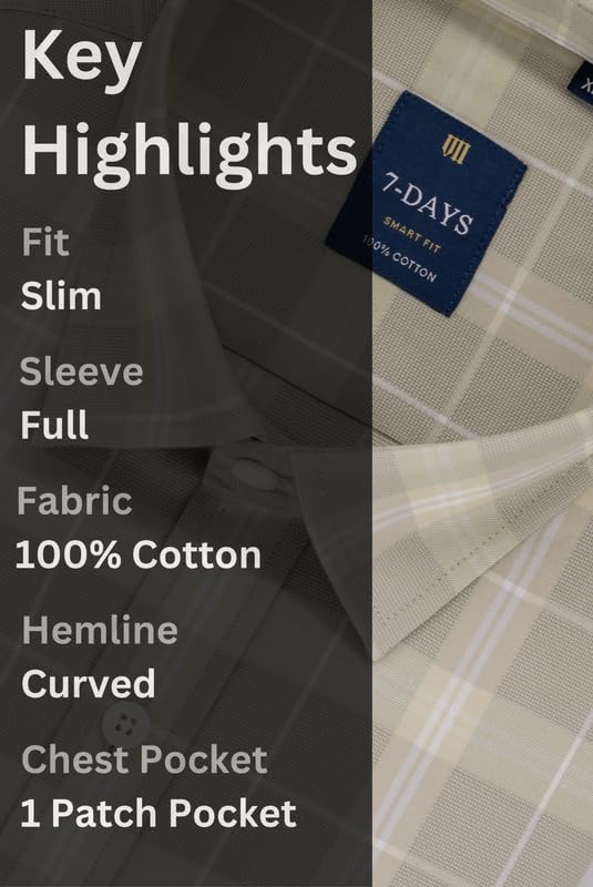 Image of 7-DAYS Men's Premium Check Shirt - 100% Cotton, Tailored Fit (Between Slim & Regular), Full Sleeve, with Pocket - Smart Office & Casual Look