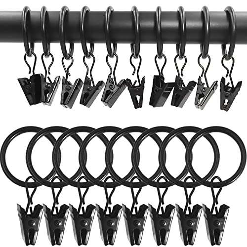 Image of WeeksEight 100 Pack Black Curtain Rings with Clips, Curtain Hooks Hangers Clip Rings for Hanging Drapes Bows Hat, Drapery Rings 1 in I D, Fits up to 5/8 in Diameter Curtain Rod.