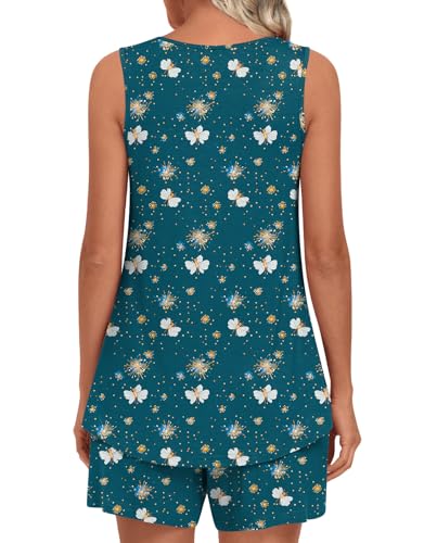 Image of LONGYUAN Womens Sleeveless Pajama Set Soft Summer Lounge Shorts Tank Top Sleepwear with Pockets 2 Piece Set M-3XL