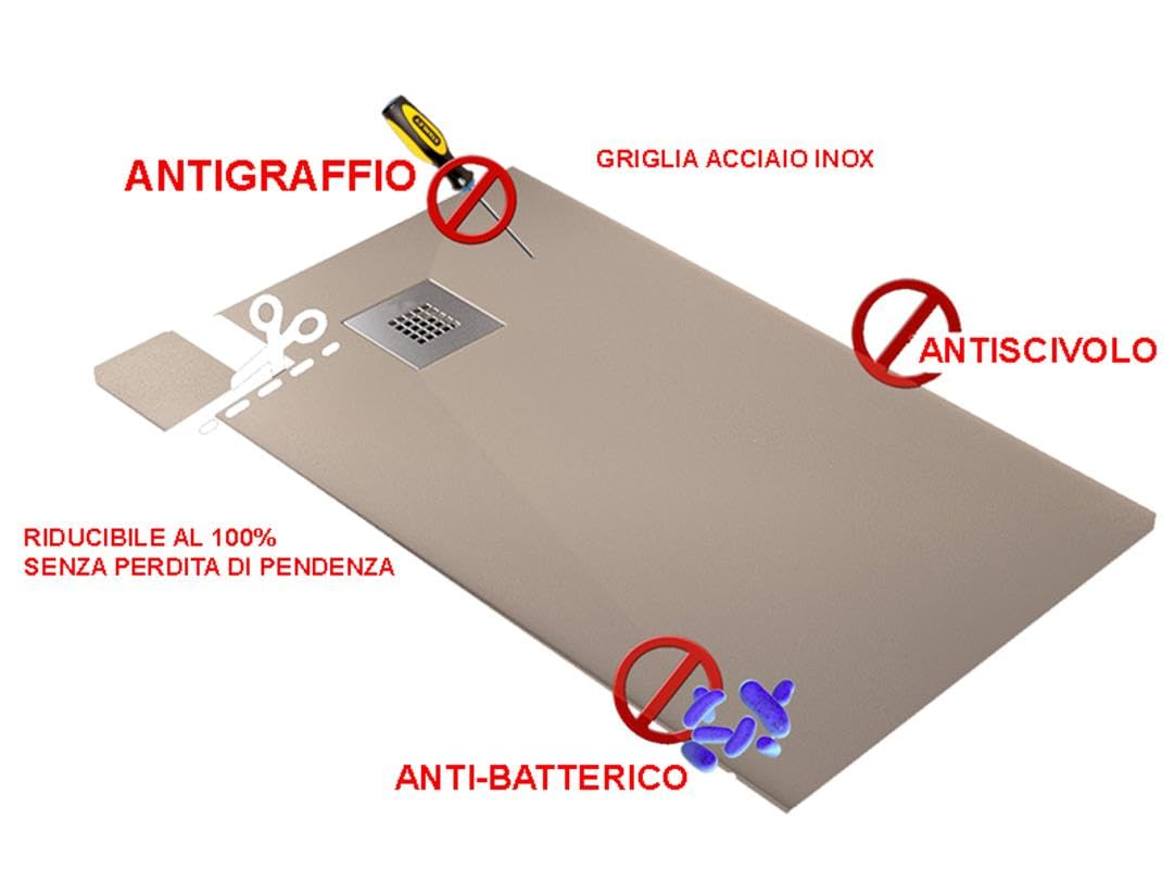 Piatto Doccia 80X120 cm Extra Slim Nero In Marmoresina Con Piletta In Omaggio