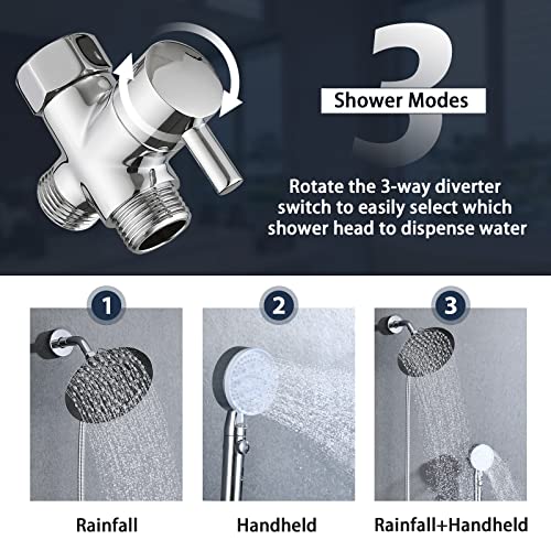 Proox Dual Shower Head With Handheld Combo, High Pressure Round 8'' Rain Shower Head With Handheld On/Off Switch Button With 72 Inch Extra Long Flexible Hose - Chrome #TOP3