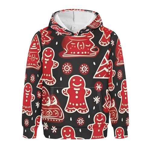 Kids Hoodies Sweaters Christmas Gingerbread Man Hooded Sweatshirts with Big Pockets for Boys Girls B0400406